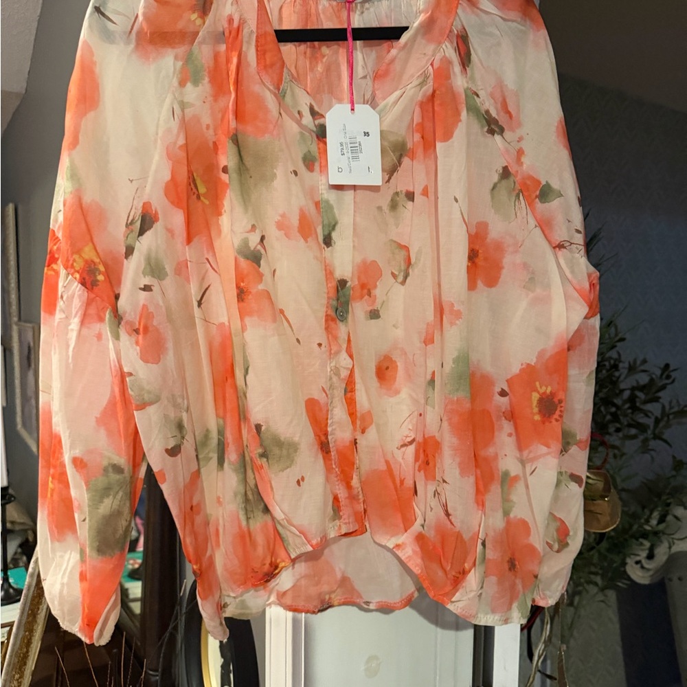 Chic Floral Blouse - Coral and Olive